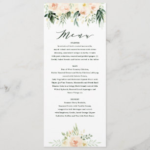 Blütenpfirsichgrüne Blütenblüte + Hochzeitsmenü Menükarte
