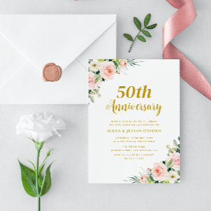 Blütenpink-Blütenhochzeit zum 50. Jahrestag Einladung
