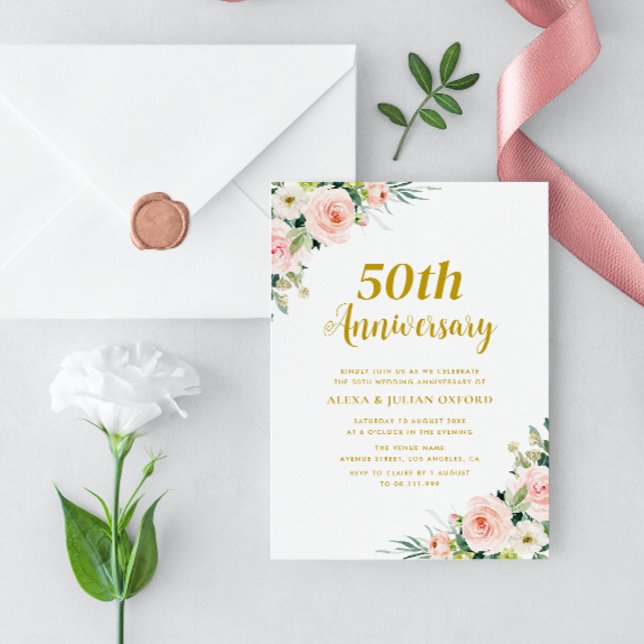 Blütenpink-Blütenhochzeit zum 50. Jahrestag Einladung (Von Creator hochgeladen)