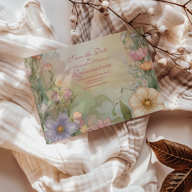 Blütenpink-Flora-Quinceanera-Feier Save The Date (Von Creator hochgeladen)