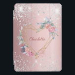 Blütenpinsel, silberfarbener Glitzer iPad Pro Cover<br><div class="desc">Ein rot-rosa metallischer Hintergrund. Imitate silber Glitzer Staub als Dekoration. Ein goldenes Herz mit rosa Blume. Personalisieren und einen Namen hinzufügen. Der Name ist ein modernes handgeschriebenes Skript.</div>