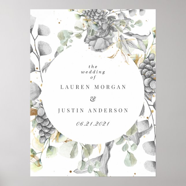 Blütenplatz Silbergold Hochzeit Poster (Vorne)