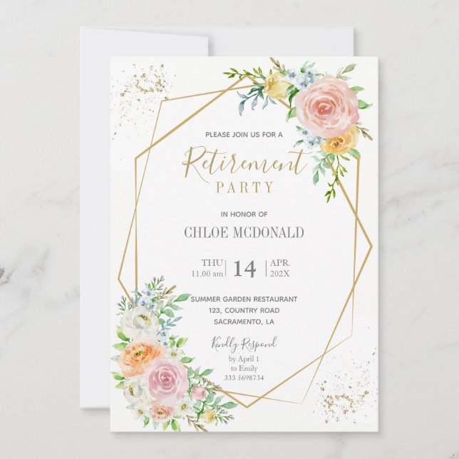 Blütenretirement-Party Einladung (Vorderseite)