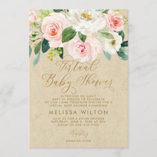 Blütenrosa Aquarell Bloral Virtual Baby Dusche Einladung