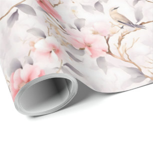 Blütenrosa Asiatischer Blütenvogel Geschenkpapier