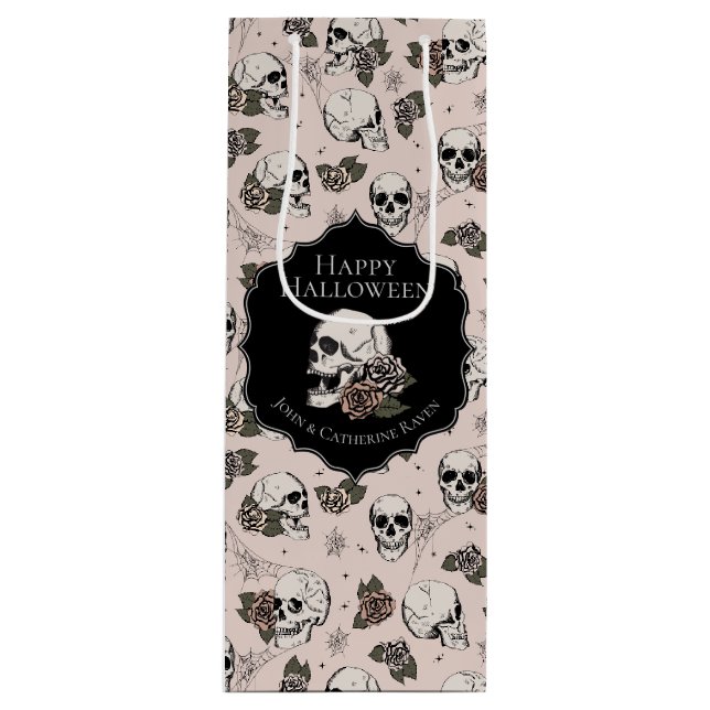 Blütenrosa Bläschen Halloween Geschenktüte Für Weinflaschen (Vorderseite)