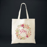 Blütenrosa Bläschen und Monogramm Tragetasche<br><div class="desc">Geben Sie das Geschenk der Organisation und Hilfe mit einem rosa rot blush Blumen & Goldrahmen Tote Tasche personalisiert mit Ihren oder Ihren Freunden / Familie / Brautparty Monogramm (Erstmaligkeit).</div>