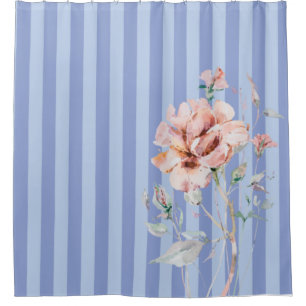 Blütenrosa Blume auf blauen Streifen Duschvorhang
