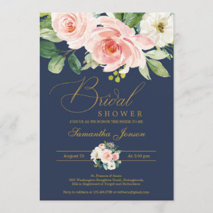 Blütenrosa Blumen und Brautparty der Marine Einladung