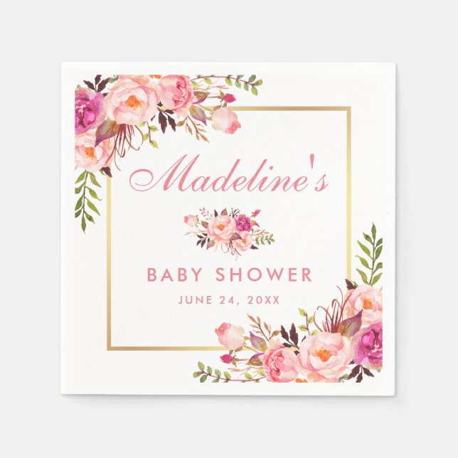 Blütenrosa Blush Gold Frame Baby Dusche Serviette (Vorderseite)