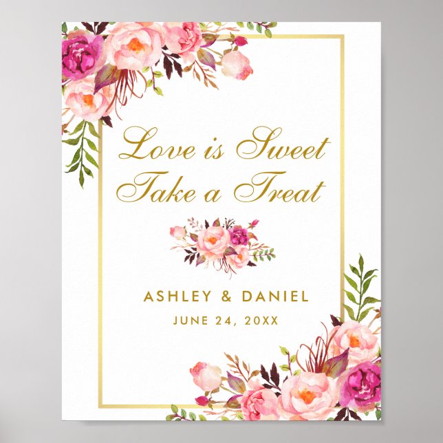Blütenrosa-Blush-Gold-Hochzeit-Leckerei Poster (Vorne)