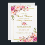 Blütenrosa Blush Gold Sweet 16 Birthday Einladung<br><div class="desc">Aquarellfarben Rosa Blush Gold Floral 16 . Geburtstag Geburtstagsparty Einladungskarte</div>
