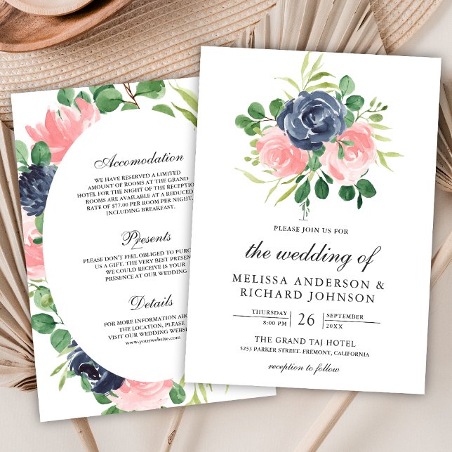 Blütenrosa Blütenblütenblüte auf einer Hochzeit Einladung (Von Creator hochgeladen)