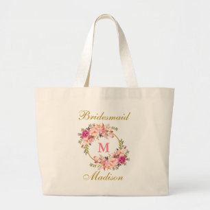 Blütenrosa Blütengold Monogram Bridesmaid Jumbo Stoffbeutel