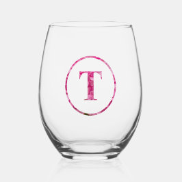 Blütenrosa Blütenmonogramm Schriftart "T" Weinglas Ohne Stiel