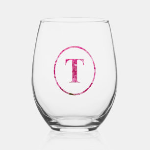 Blütenrosa Blütenmonogramm Schriftart "T" Weinglas Ohne Stiel