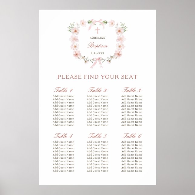 Blütenrosa Blütenrahmentafel Sitzplan Poster (Vorne)
