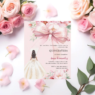Blütenrosa Bogen Blumenkleid Quinceanera Einladung