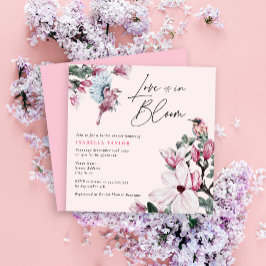 Blütenrosa Brautparty von Blumen und Vögeln Einladung