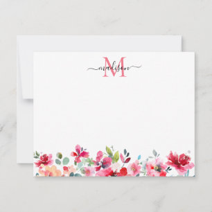 Blütenrosa Burgundy Rote Rose Peony Monogram Mitteilungskarte