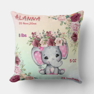 Blütenrosa Elefant Baby Birth Stats Kissen