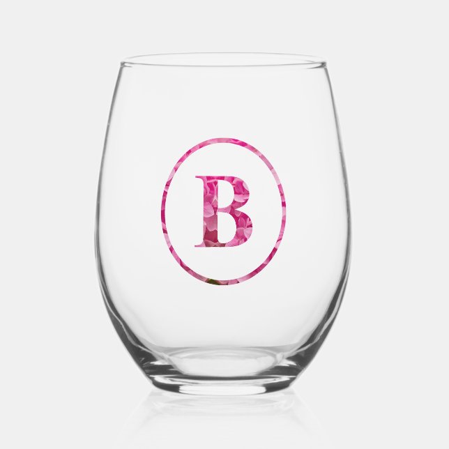 Blütenrosa Floral Monogram Lettering Art "B" Weinglas Ohne Stiel (Vorderseite)