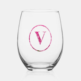 Blütenrosa Floral Monogram Lettering Art "V" Weinglas Ohne Stiel