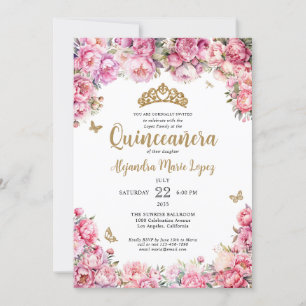 Blütenrosa Glitzer Tiara Quinceñera Einladung