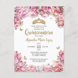 Blütenrosa Glitzer Tiara Quinceñera Postkarte