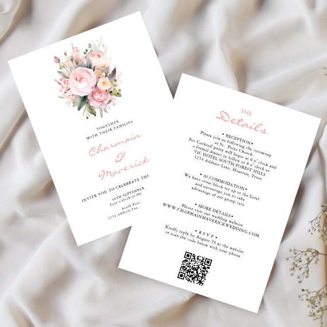 Blütenrosa Hochzeit Einladung (Von Creator hochgeladen)