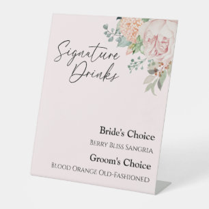 Blütenrosa Hochzeitssignatur Getränke Zeichen Sockelschild
