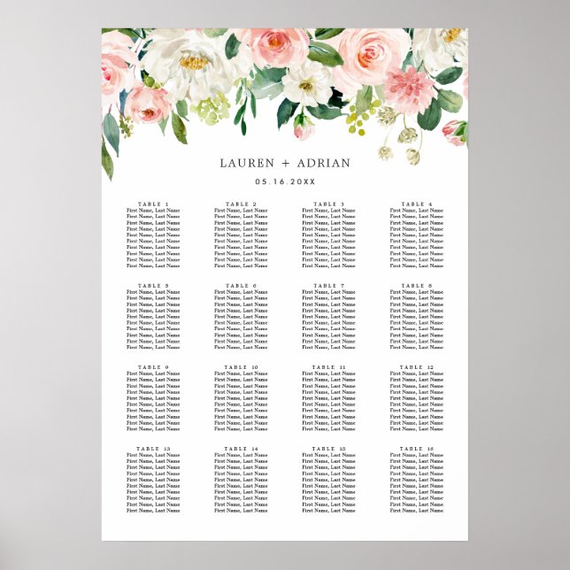 Blütenrosa Hochzeitstabelle Poster (Vorne)