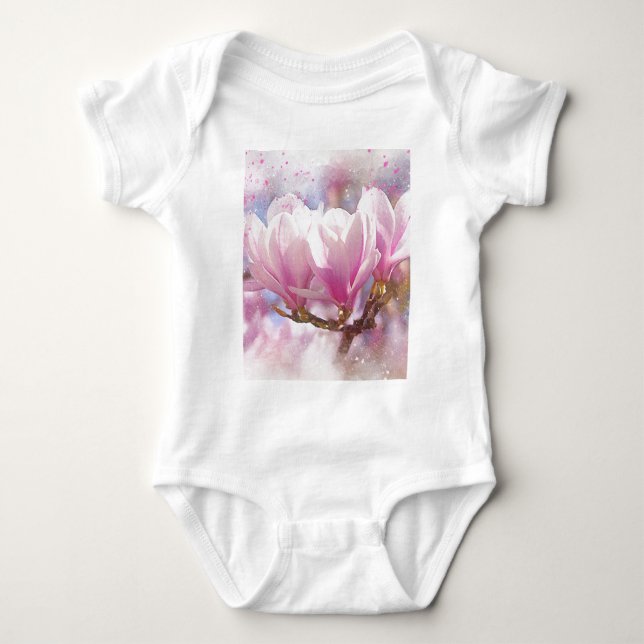 Blütenrosa Lila Magnolien - Frühjahrswoche Blume Baby Strampler (Vorderseite)