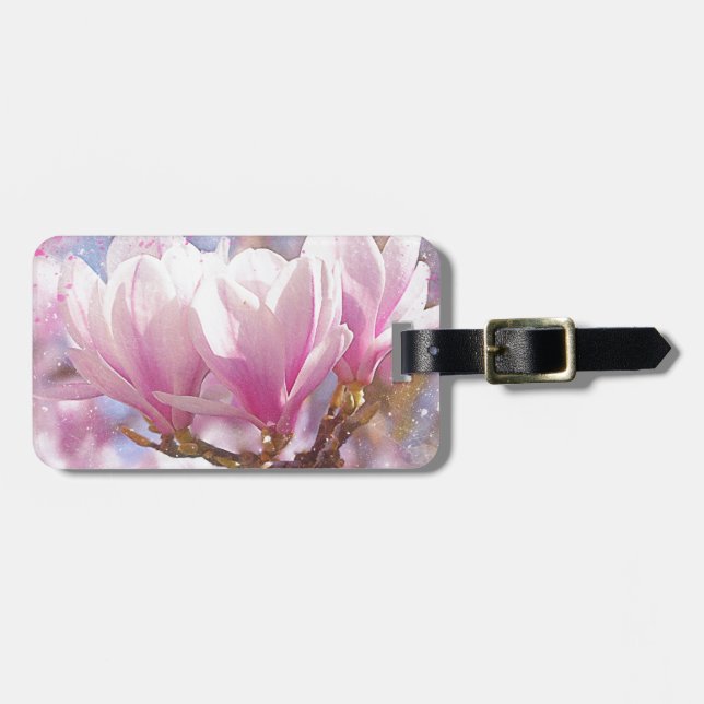 Blütenrosa Lila Magnolien - Frühjahrswoche Blume Gepäckanhänger (Vorderseite horizontal)