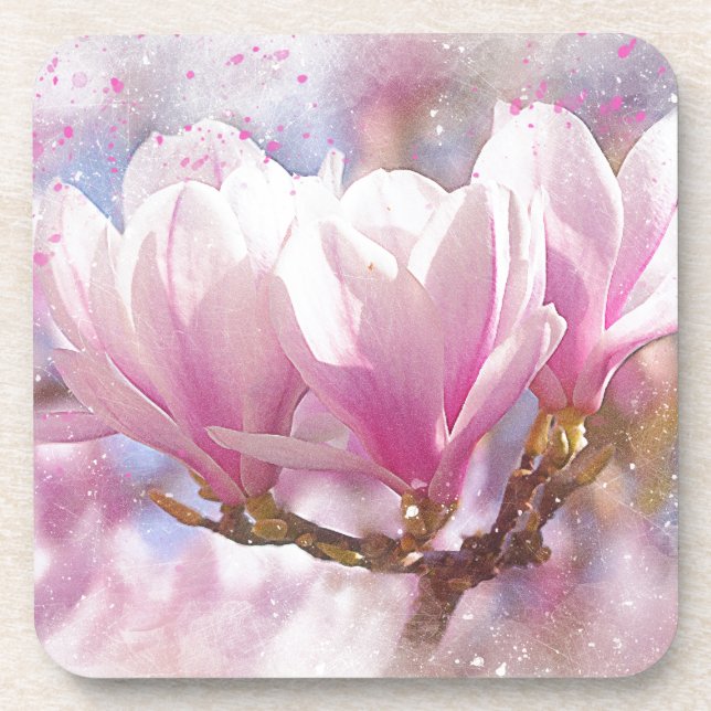 Blütenrosa Lila Magnolien - Frühjahrswoche Blume Getränkeuntersetzer (Vorderseite)