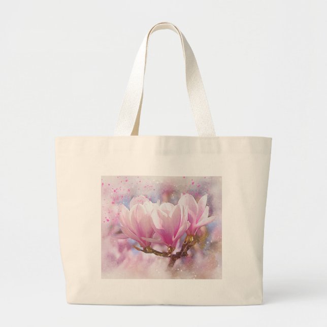 Blütenrosa Lila Magnolien - Frühjahrswoche Blume Jumbo Stoffbeutel (Vorne)