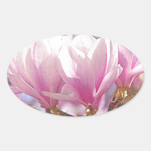 Blütenrosa Lila Magnolien - Frühjahrswoche Blume Ovaler Aufkleber