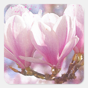 Blütenrosa Lila Magnolien - Frühjahrswoche Blume Quadratischer Aufkleber