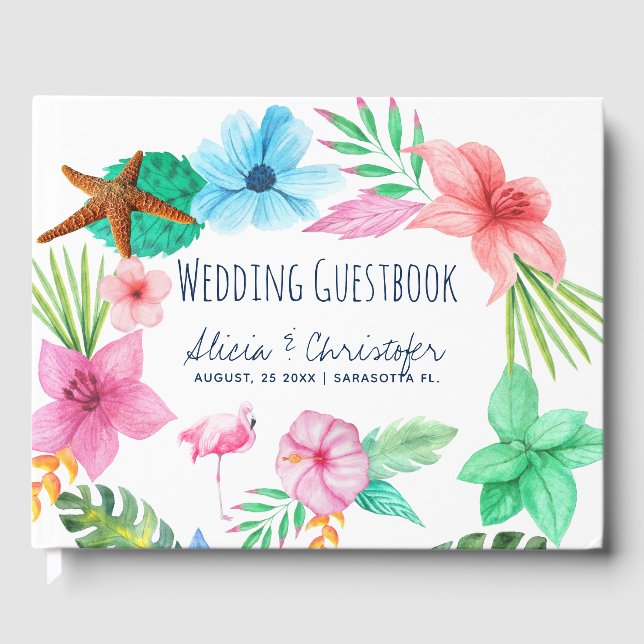Blütenrosa Luau tropische Kranzhochzeit Gästebuch (Vorderseite)