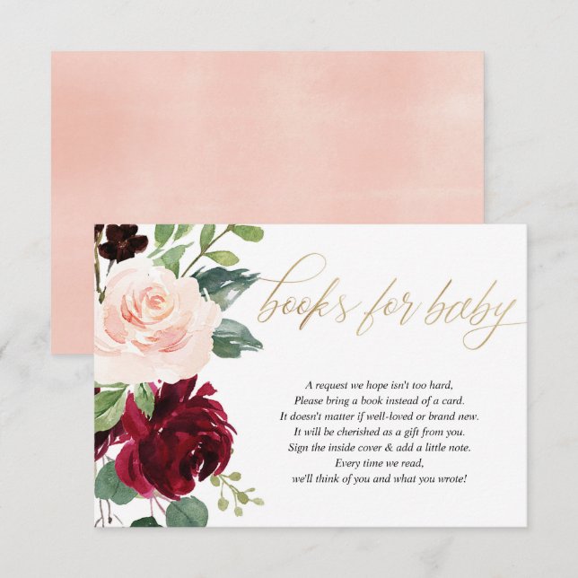 Blütenrosa Marsala Blumenbücher für das Baby Begleitkarte (Vorne/Hinten)