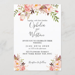 Blütenrosa Moderne Rosa Hochzeit Einladung