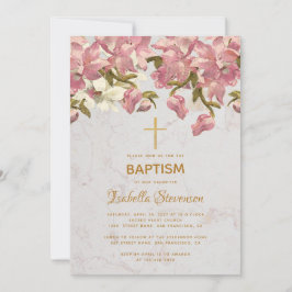 Blütenrosa Orchideen Marmor Gold Cross Taufe Einladung