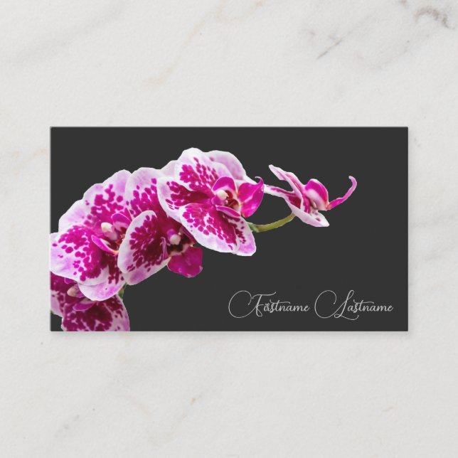 Blütenrosa-Orchideenblüte, dunkelgrau Visitenkarte (Vorderseite)