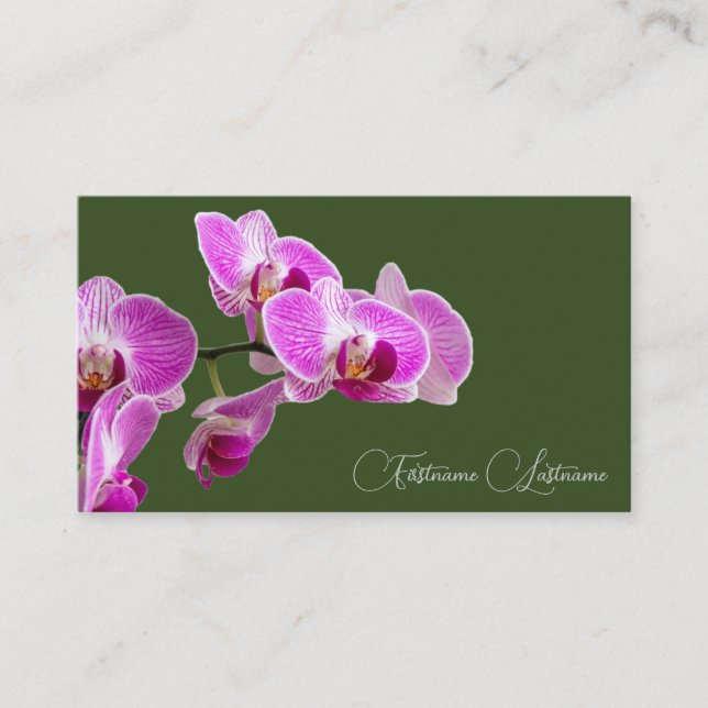 Blütenrosa-Orchideenblüte Kalligraphie dunkelgrün Visitenkarte (Vorderseite)