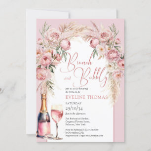 Blütenrosa Pampas boho Brunch und Blubbly Einladung