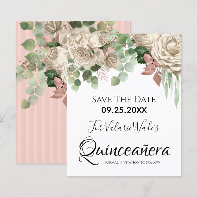 Blütenrosa Quinceanera Save the Date (Vorne/Hinten)