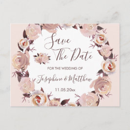 Blütenrosa Rose Blumenkraut Save the Date Ankündigungspostkarte