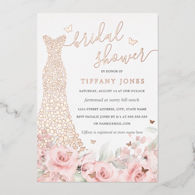 Blütenrosa Rose Dress Brautparty Folieneinladung (Vorderseite)