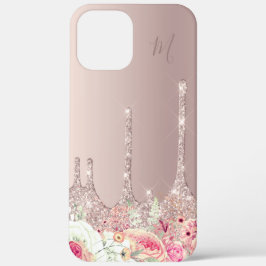 Blütenrosa Rose Gold Glitzer Tropfen Monogramm Case-Mate iPhone Hülle