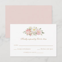 Blütenrosa Rosengrün Hochzeitskarte RSVP